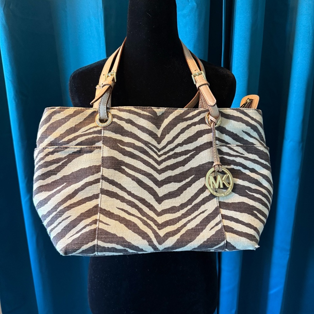 Michael Kors Zebra Print Shoulder Bag - Brown and Cream